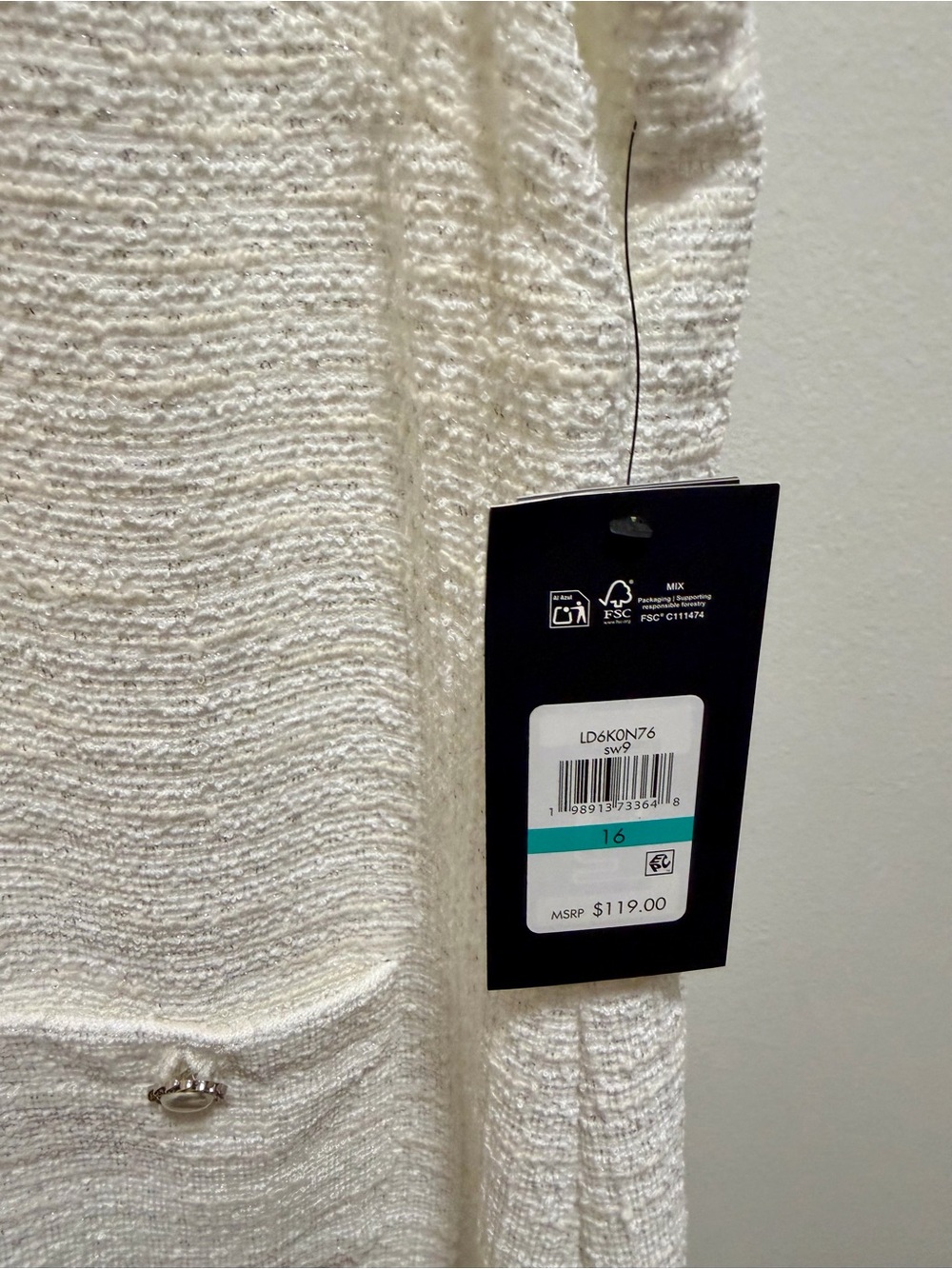 Karl Lagerfeld Women's Sleeveless Knit Tweed Ivory Cream Shift Dress Size 16 - Picture 3 of 7